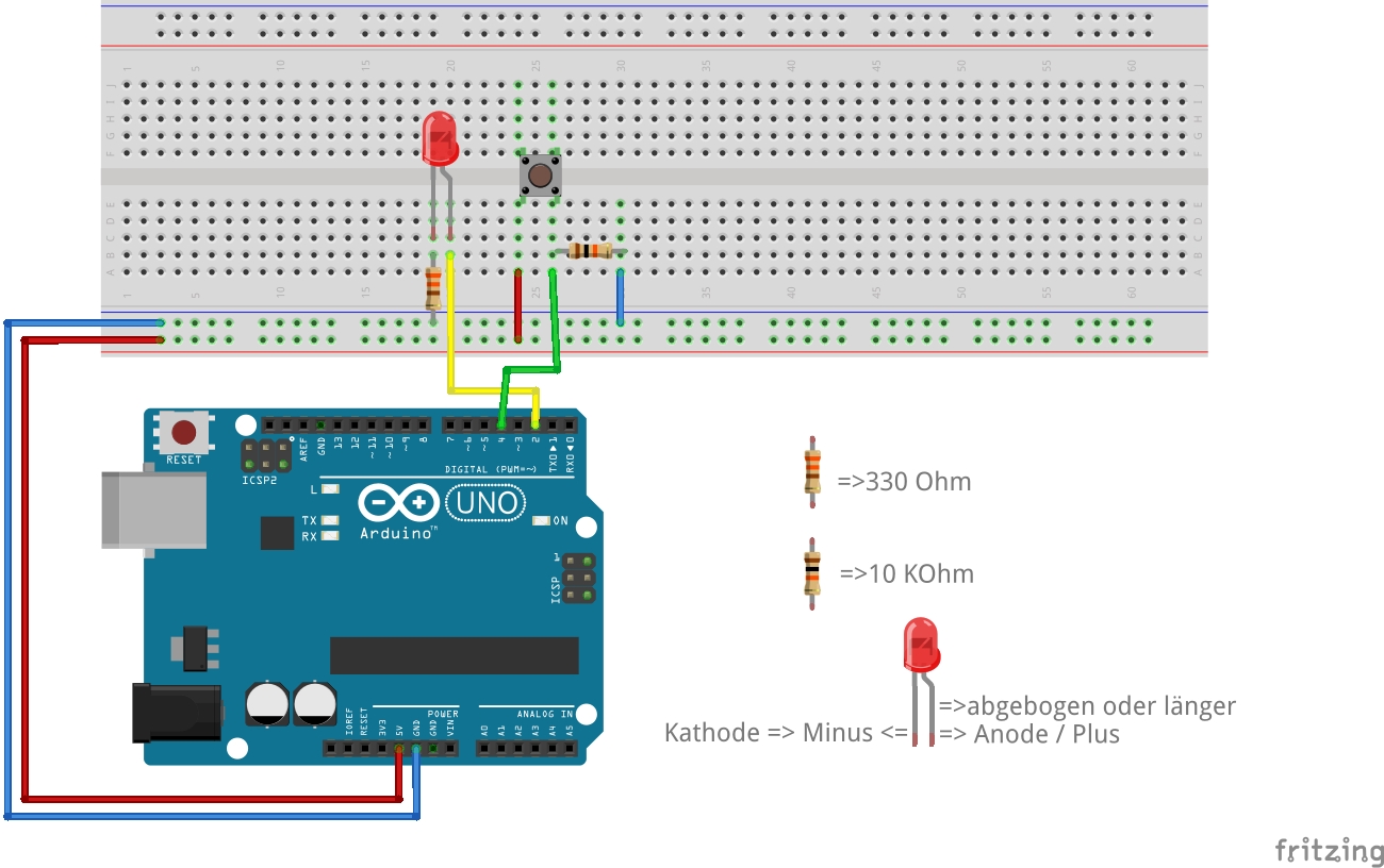 Erweiterung der LED Blink Schaltung um einen Taster