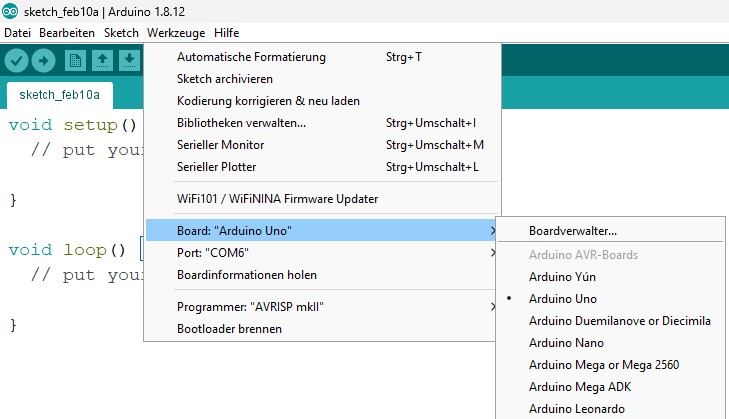 Einstellung des UNO Borads in der Arduino IDE